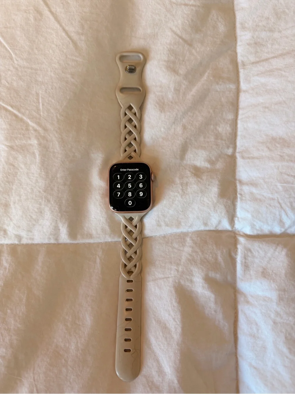Apple Watch with Beige and Mauve Braided Bands + Gold Chain Links